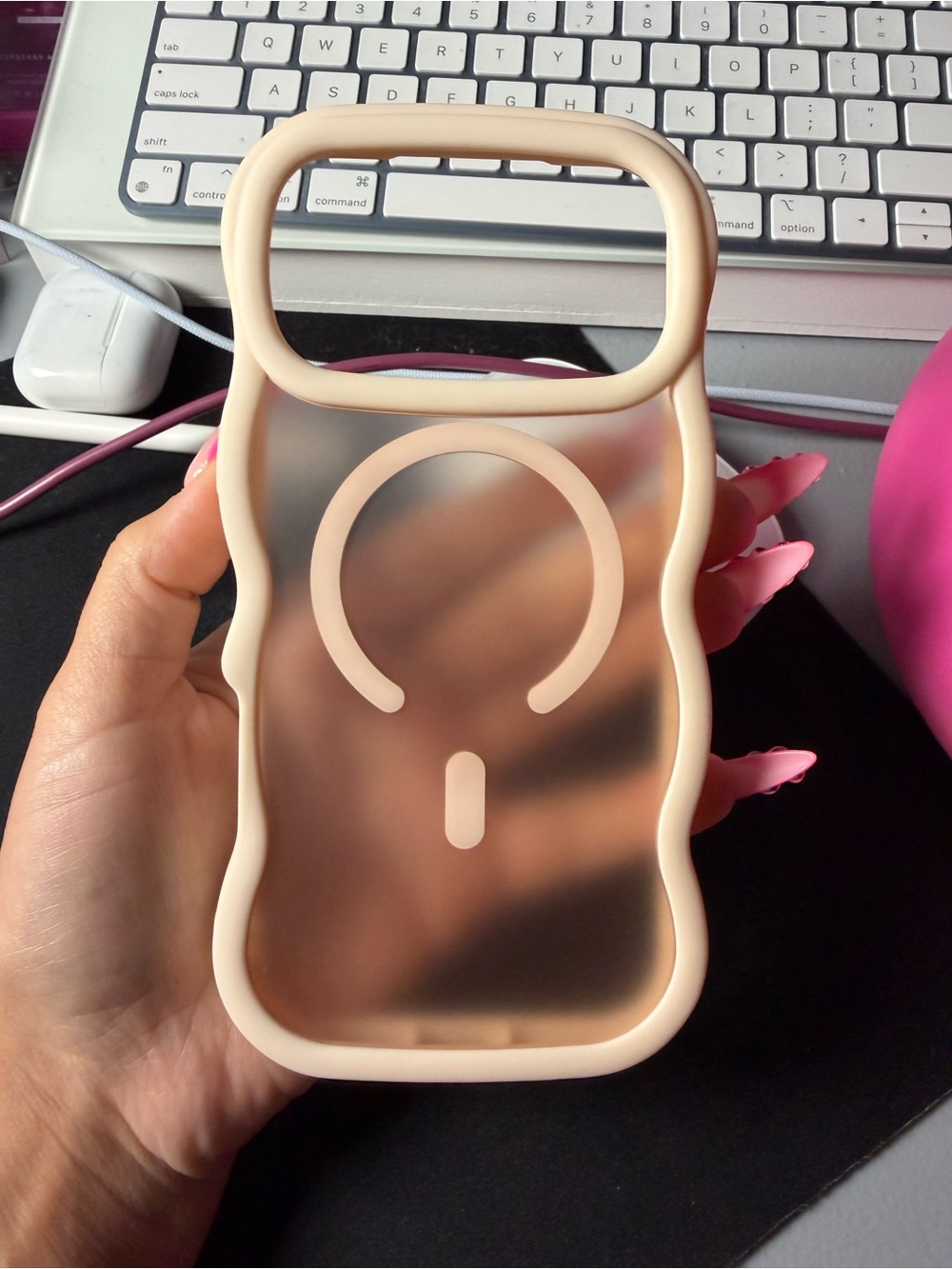 Slim Transparent Beige Phone Case with Ring Holder